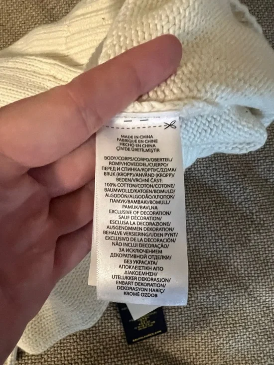 Polo by Ralph Lauren Cream Crewneck Sweater with Red & Blue Flag - Picture 5 of 6